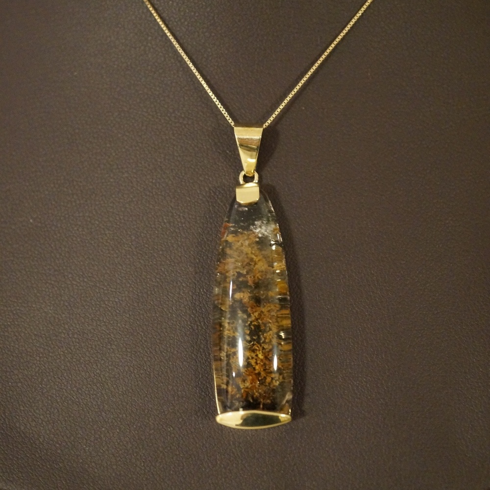 10K Gold Handmade Garden Agate Pendant w/Box Chain